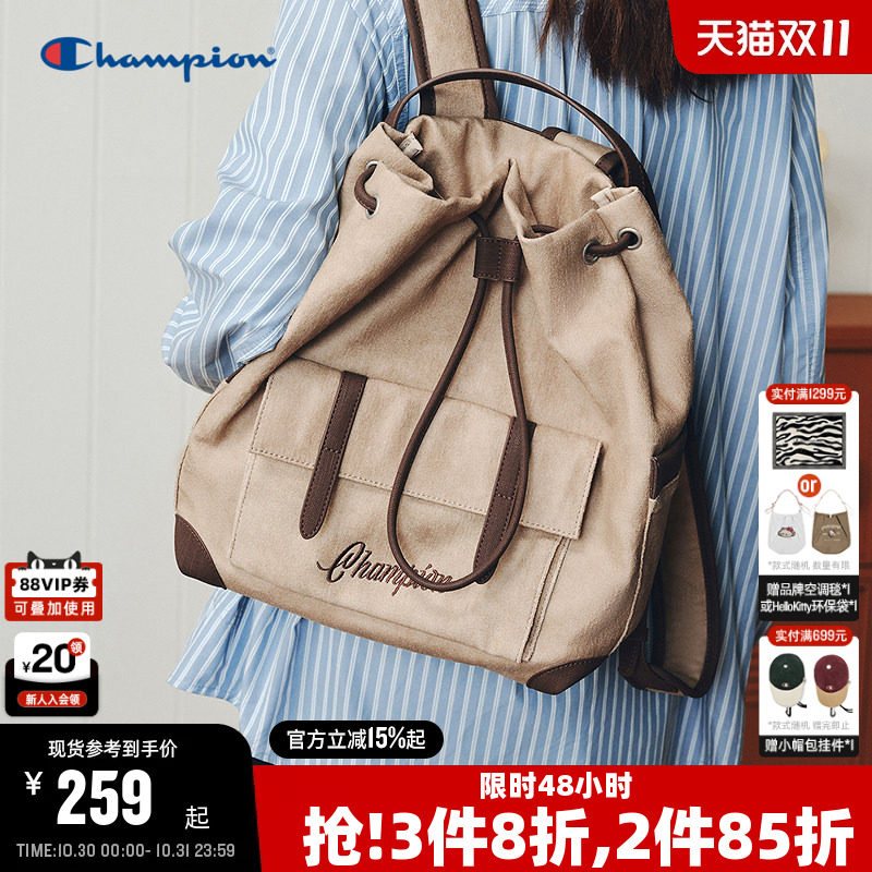 Champion冠军双肩包26秋季新款女抽绳束口通勤背包男大容量电脑包
