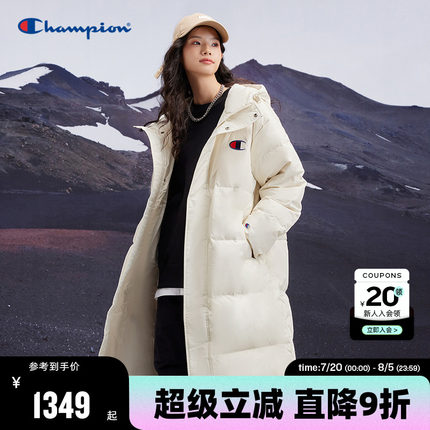 Champion冠军长款情侣羽绒服男冬季新款连帽保暖加厚外套女潮流