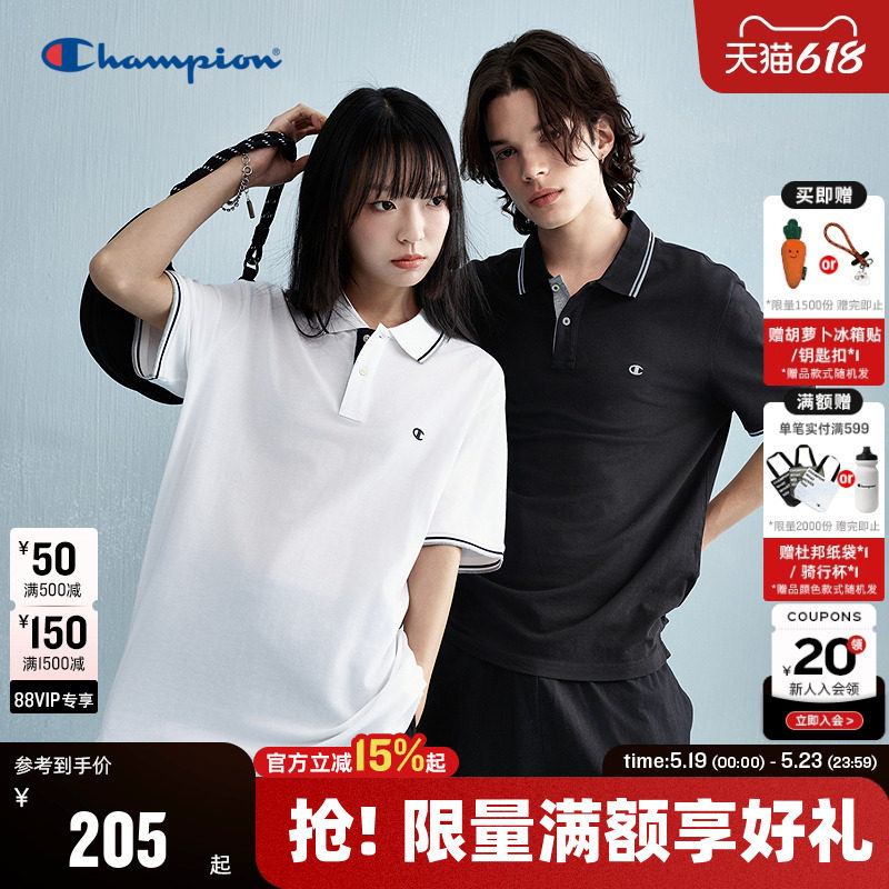 Champion冠军短袖男2025夏季新款机能翻领POLO情侣装潮牌休闲校园