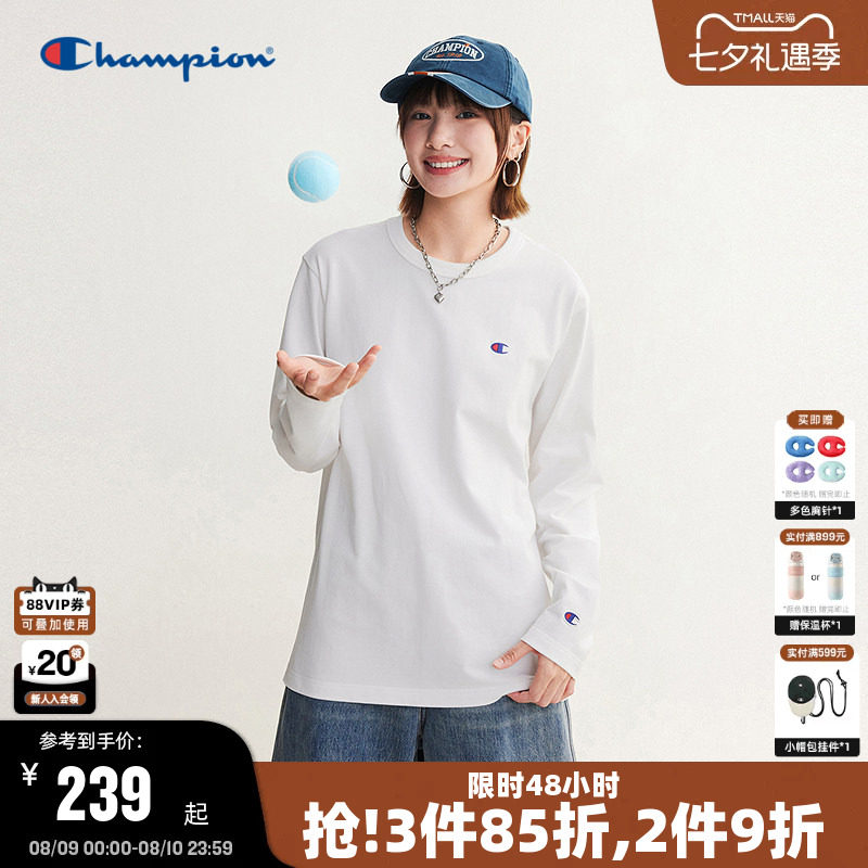 Champion冠军长袖T恤男2026秋季新款全棉基础款纯色打底衫女休闲