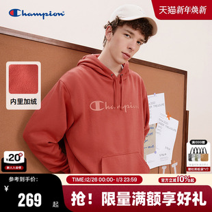 连帽上衣保暖印花冬季 美式 新款 Champion冠军情侣加绒卫衣男秋季