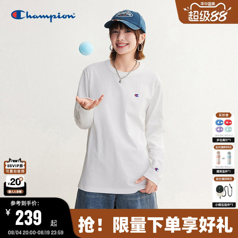 Champion冠军长袖T恤男2026秋季新款全棉基础款纯色打底衫女休闲