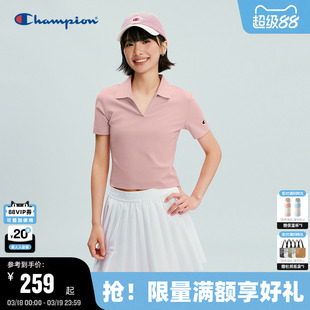 Champion冠军短袖POLO女2026春季新款翻领纯色修身T恤韩系学院风