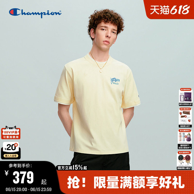 Champion冠军短袖纯棉T恤男2026夏季新款刺绣圆领休闲宽松上衣女