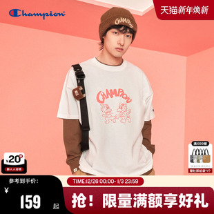 Champion小龙人系列 美式 冠军情侣短袖 官方 女红色 t恤夏季