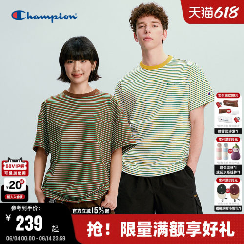 Champion复古条纹短袖T恤