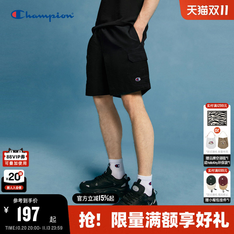 Champion冠军短裤男夏季2026夏季新款工装裤美式夏季休闲运动裤黑