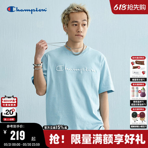 Champion冠军情侣字母刺绣T恤