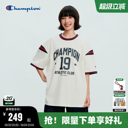 Champion短袖男2026夏季新款球衣风撞色纯棉T恤女圆领印花情侣款