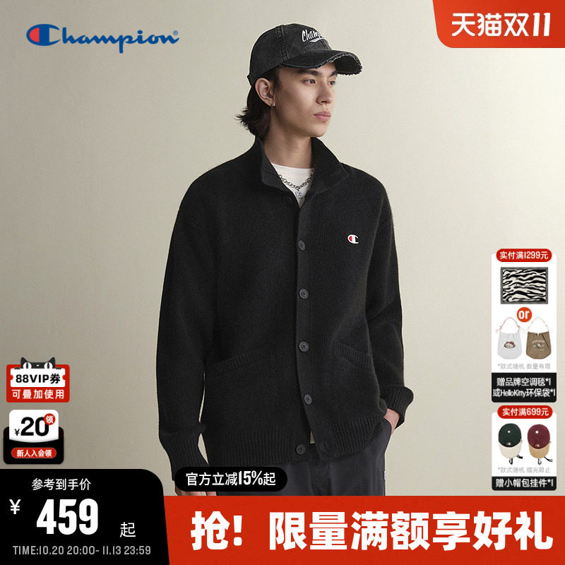 Champion冠军毛针织开衫男2026秋季新款高领毛衣外套女韩系奶油风