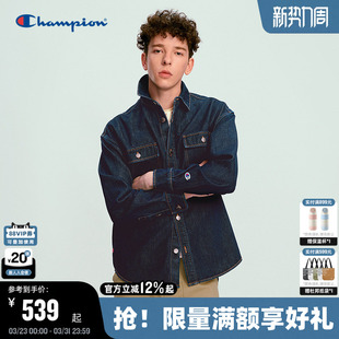 水洗做旧风丹宁潮女 纯棉衬衫 Champion冠军牛仔外套男2026春季 新款