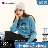 复古蓝色 季 Champion冠军圆领卫衣印花学院风上衣女美式 潮牌春秋款