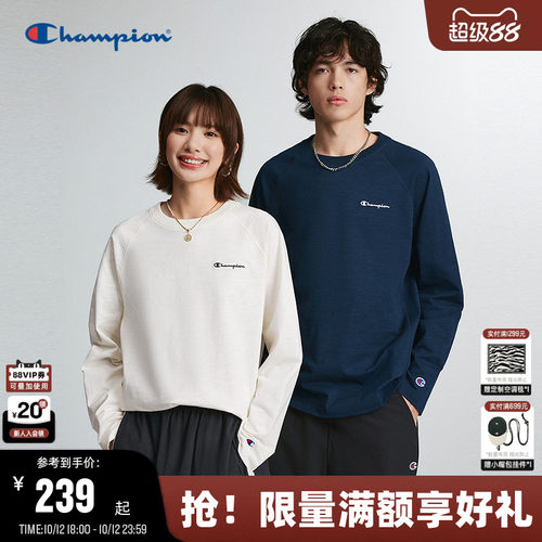 Champion竹节棉长袖T恤情侣