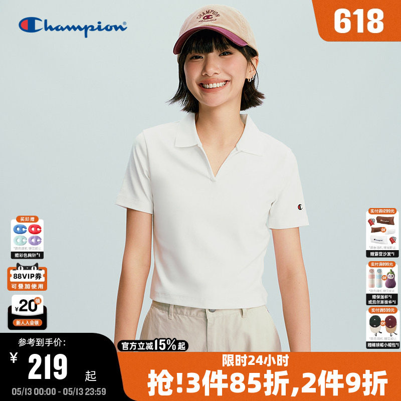 Champion冠军短袖POLO女2026夏季新款翻领老钱风修身T恤韩系学院