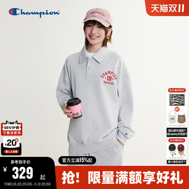 Champion冠军翻领套头卫衣男2026秋季新款学院风上衣女情侣休闲