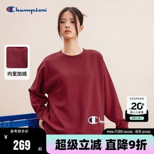 新款 Champion冠军加绒卫衣女秋季 红色上衣本命年保暖