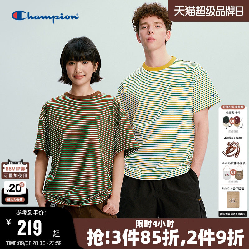 Champion复古条纹短袖T恤图片
