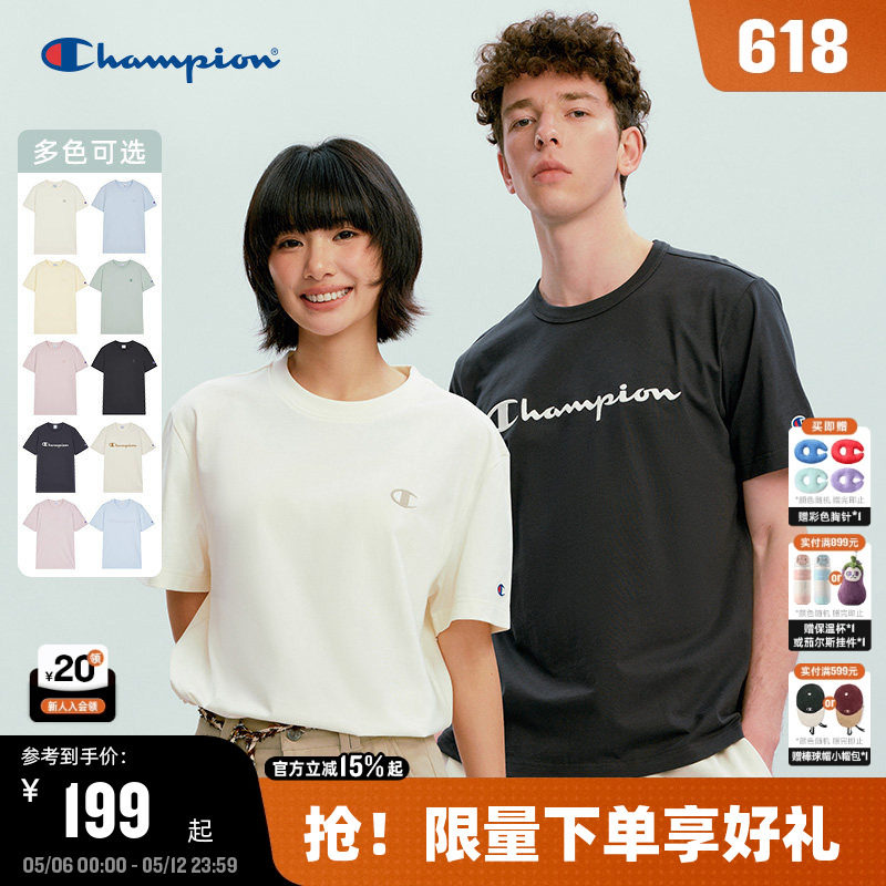 Champion圆领T恤男2026夏季新款清爽纯棉短袖女美式马卡龙色系潮
