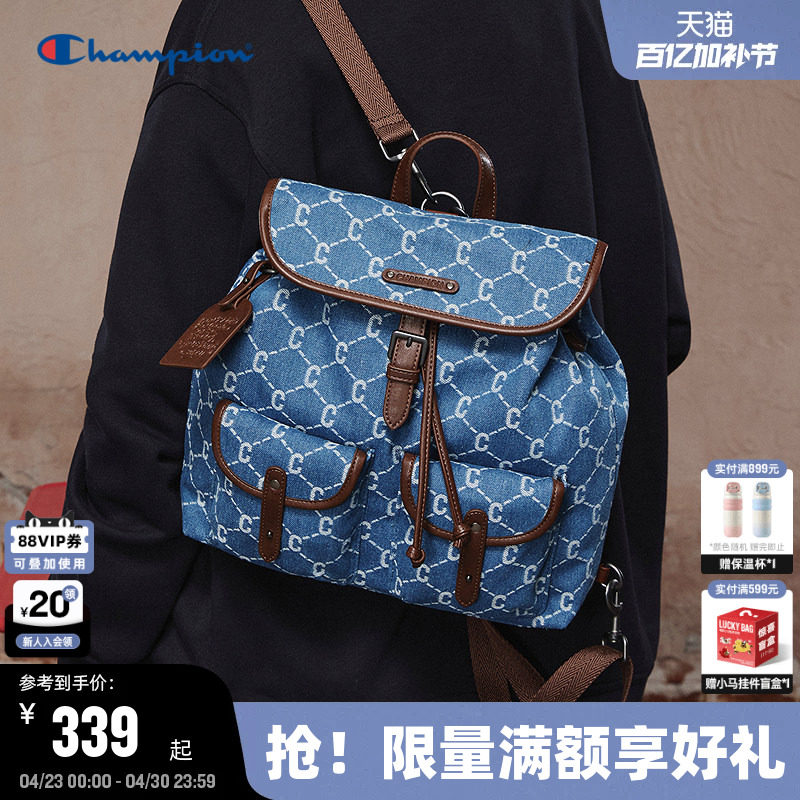 Champion冠军双肩包2026春季新款女包盖式通勤背包男老花小型书包