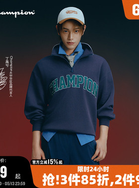 【丁禹兮同款】Champion冠军半开襟翻领卫衣男25冬季新款女红色