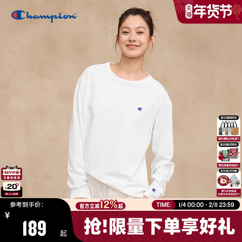 Champion冠军长袖t恤2025秋季新款美式风情侣圆领上衣男纯棉内搭,男装,T恤,淘宝优惠券,粉丝福利购,淘宝优惠卷
