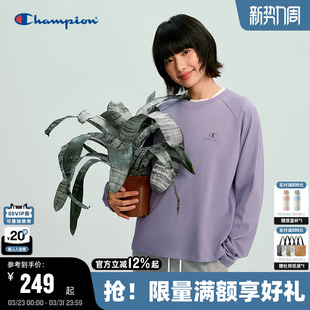 打底衫 Champion冠军长袖 休闲暮藤紫纯色基础款 新款 T恤女2026春季