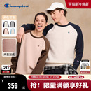 潮牌女撞色学院风 新款 Champion冠军插肩袖 圆领加绒卫衣男2025冬季