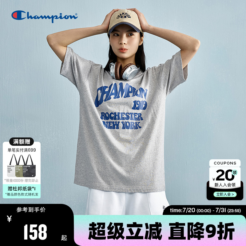 Champion冠军短袖t恤男2025夏季新款情侣纯棉圆领刺绣宽松印花女