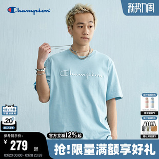 立体刺绣美式 新款 圆领潮牌 t恤男夏季 Champion冠军纯棉情侣短袖