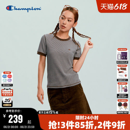 Champion短袖T恤条纹修身女款