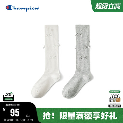 Champion甜美风蝴蝶结高筒袜