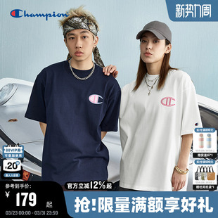 运动休闲夏季 新款 宽松刺绣上衣 t恤夏季 Champion冠军情侣短袖