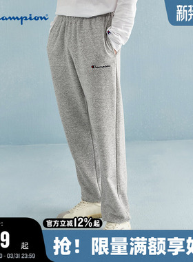 Champion冠军束脚卫裤男春秋新款刺绣草写logo灰色长裤女潮牌