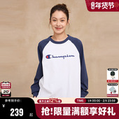 T恤男25冬季 新款 打底衫 Champion冠军长袖 插肩袖 圆领休闲女复古红