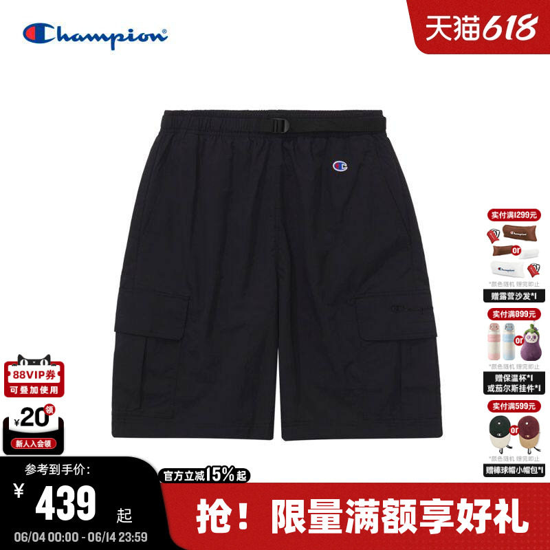Champion冠军短裤2025夏季新款刺绣草写logo工装短裤男美式复古潮