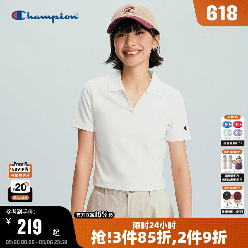 Champion冠军短袖POLO女2026夏季新款翻领老钱风修身T恤韩系学院