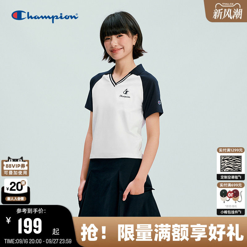 Champion复古v领短袖POLO衫										