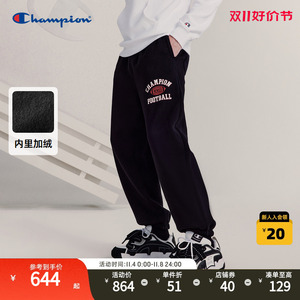Champion冠军官网卫裤男秋冬新品加绒厚款美式休闲潮流印花束脚裤