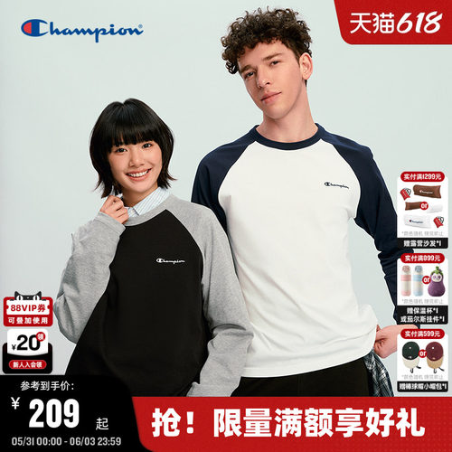 Champion冠军插肩袖长袖T恤情侣