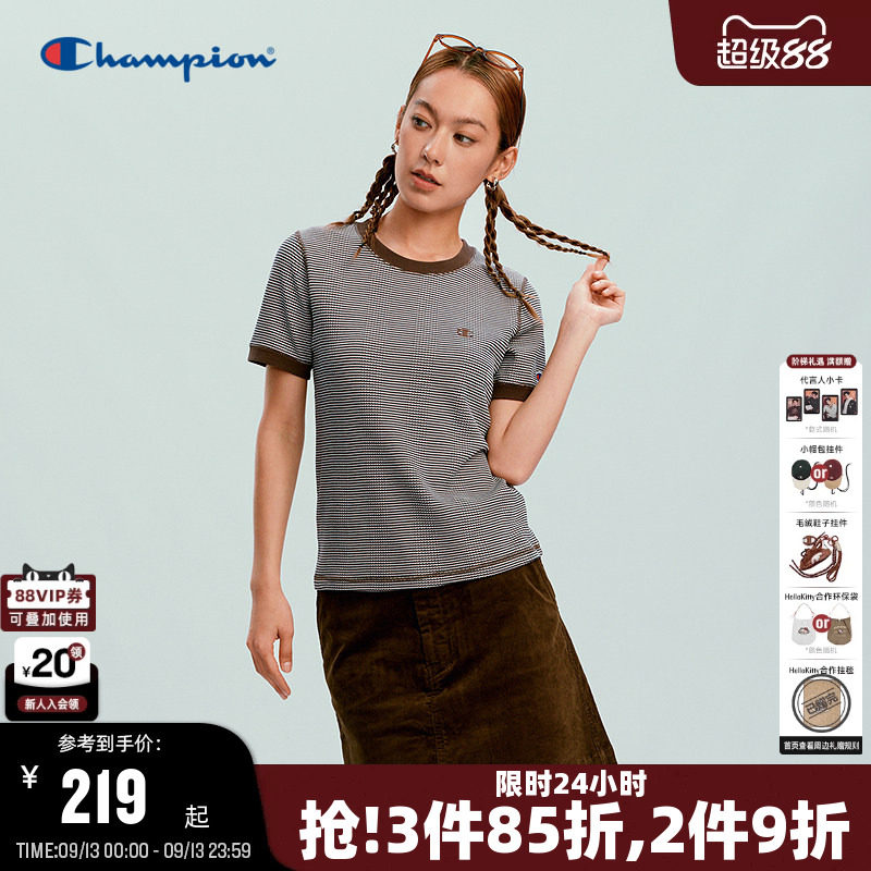 Champion短袖T恤条纹修身女款图片