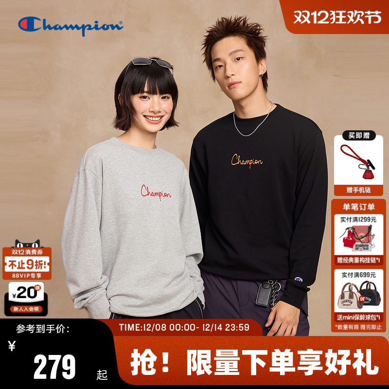 Champion冠军圆领廓形卫衣男2025秋季新款女情侣印花字母