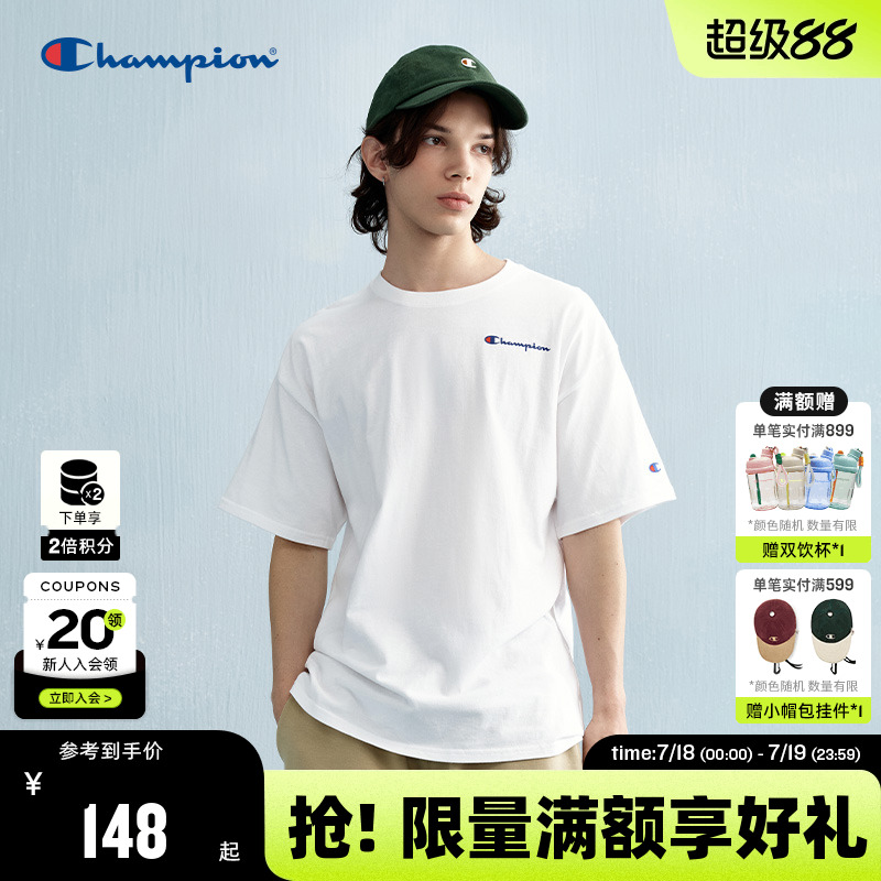 Champion冠军纯棉美式情侣t恤男25夏季白色宽松短袖上衣女潮牌