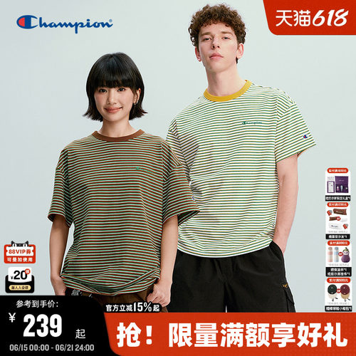 Champion复古条纹短袖T恤