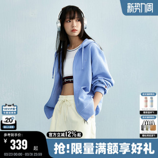 Champion冠军开襟连帽卫衣女春秋新款 外套简约刺绣潮牌 开衫