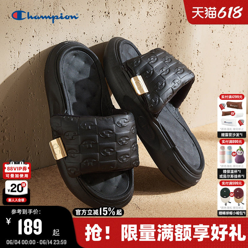 Champion冠军夏季凉拖鞋女厚底踩屎感时尚外穿一字拖鞋休闲半拖