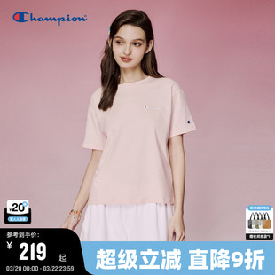 Champion冠军短袖t恤女2026春季新款刺绣纯棉纯色夏季白色正肩t恤