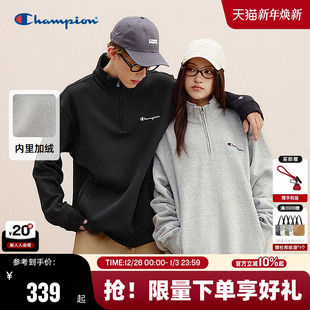 刺绣女上衣秋季 Champion冠军情侣加绒卫衣男半拉链立领25冬季 新款