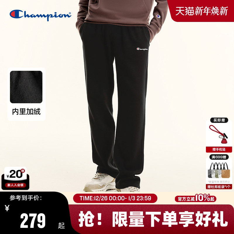 Champion冠军直筒卫裤男秋季新款束脚长裤保暖女加绒冬美式运动风