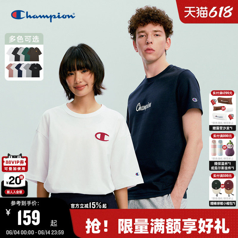 Champion冠军圆领T恤男2026夏季新款休闲纯棉短袖女美式宽松上衣