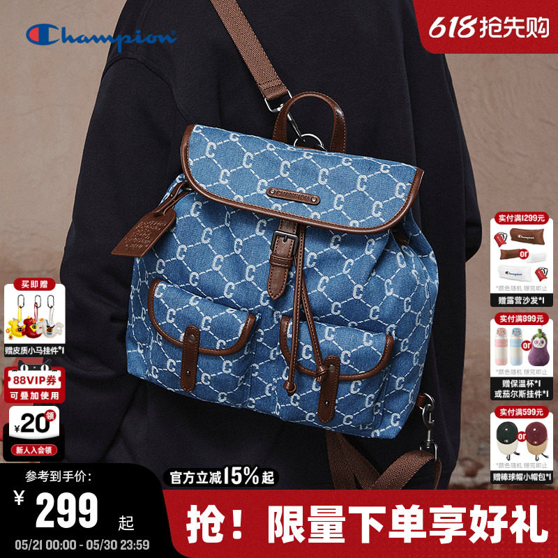 Champion冠军双肩包2026夏季新款女包盖式通勤背包男老花小型书包